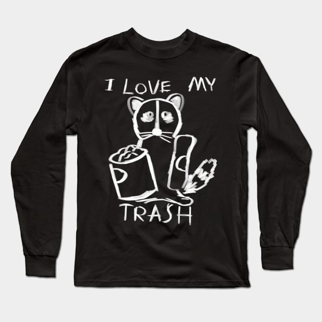 Raccoon Loves Trash Hand Drawn Long Sleeve T-Shirt by JunkArtPal